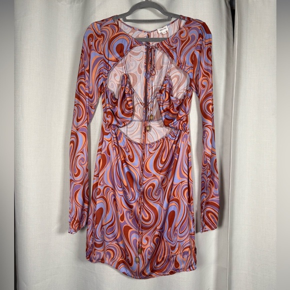 Song of Style from Revolve Coraline Mini Dress Aven Multi Orange Purple Swirl S - Picture 2 of 9